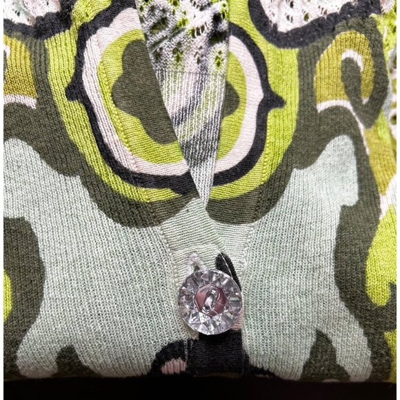Monique Button Boho Glam Dopamine Dressing Cardigan Green Psychedelic Print Sz L - Picture 6 of 7